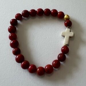 Red Beaded Bracelet with Cross Charm
